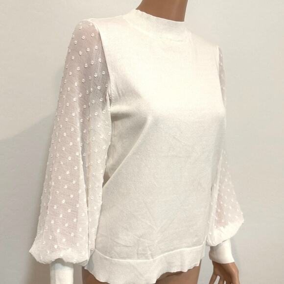 new CeCe XS mock neck clip swiss dot sheer sleeve sweater top TLS1 3063 - Picture 7 of 10